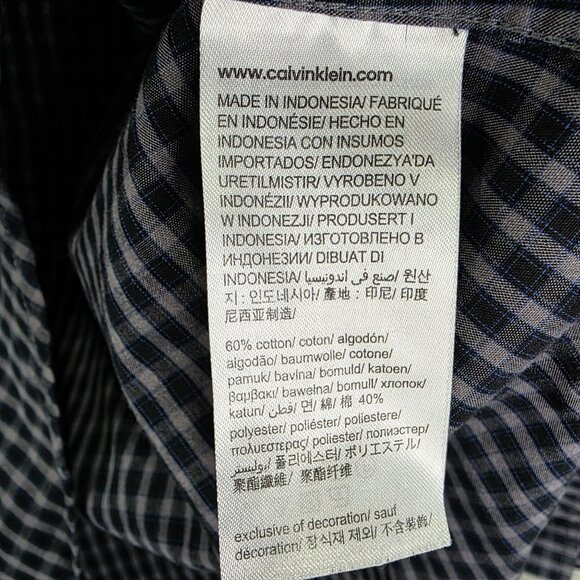 Mens Calvin Klein Navy & Gray Plaid Shirt Long Sleeve Button Down Size S - Picture 4 of 8